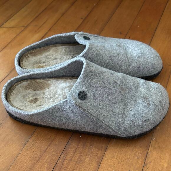 Birkenstock Zermatt 39 Shearling Wool Felt Slip On Shoes Slippers Grey FLAWS - Picture 1 of 4
